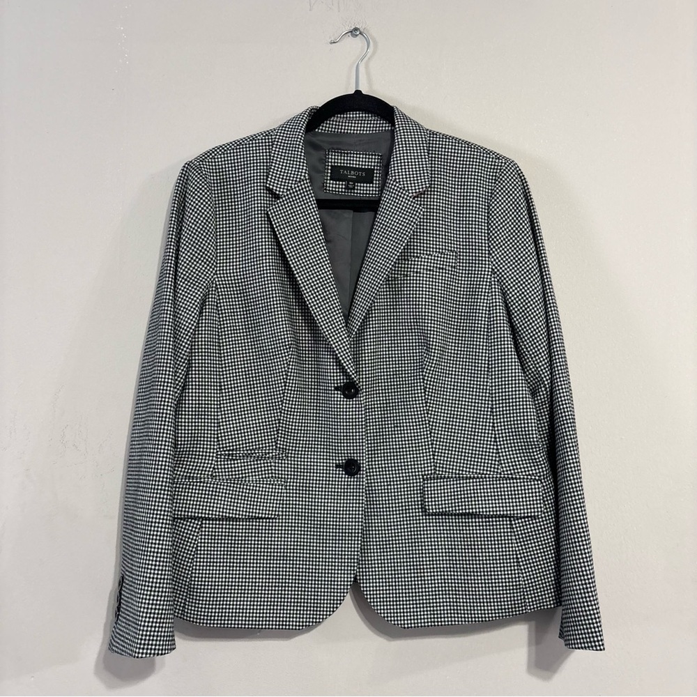 Talbots Petite Women's Wool Jacket Blazer Size 16P Black Houndstooth Career Wear